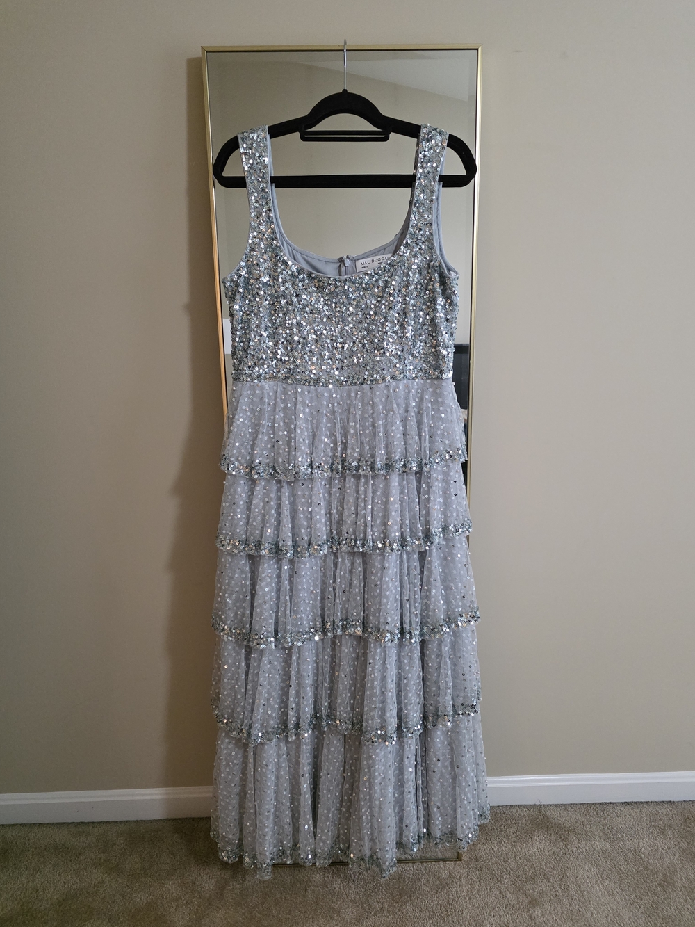 Blue Sequin Tiered Evening Dress